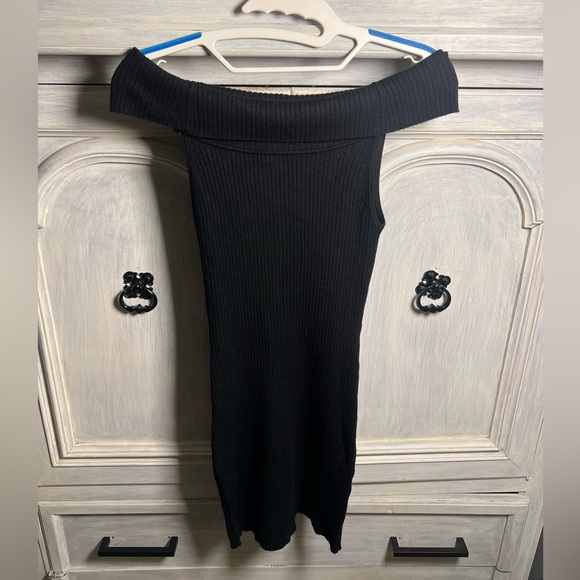 Revolve superdown Black Ribbed Off The Shoulder Mini Sweater Bodycon Dress - Picture 2 of 7
